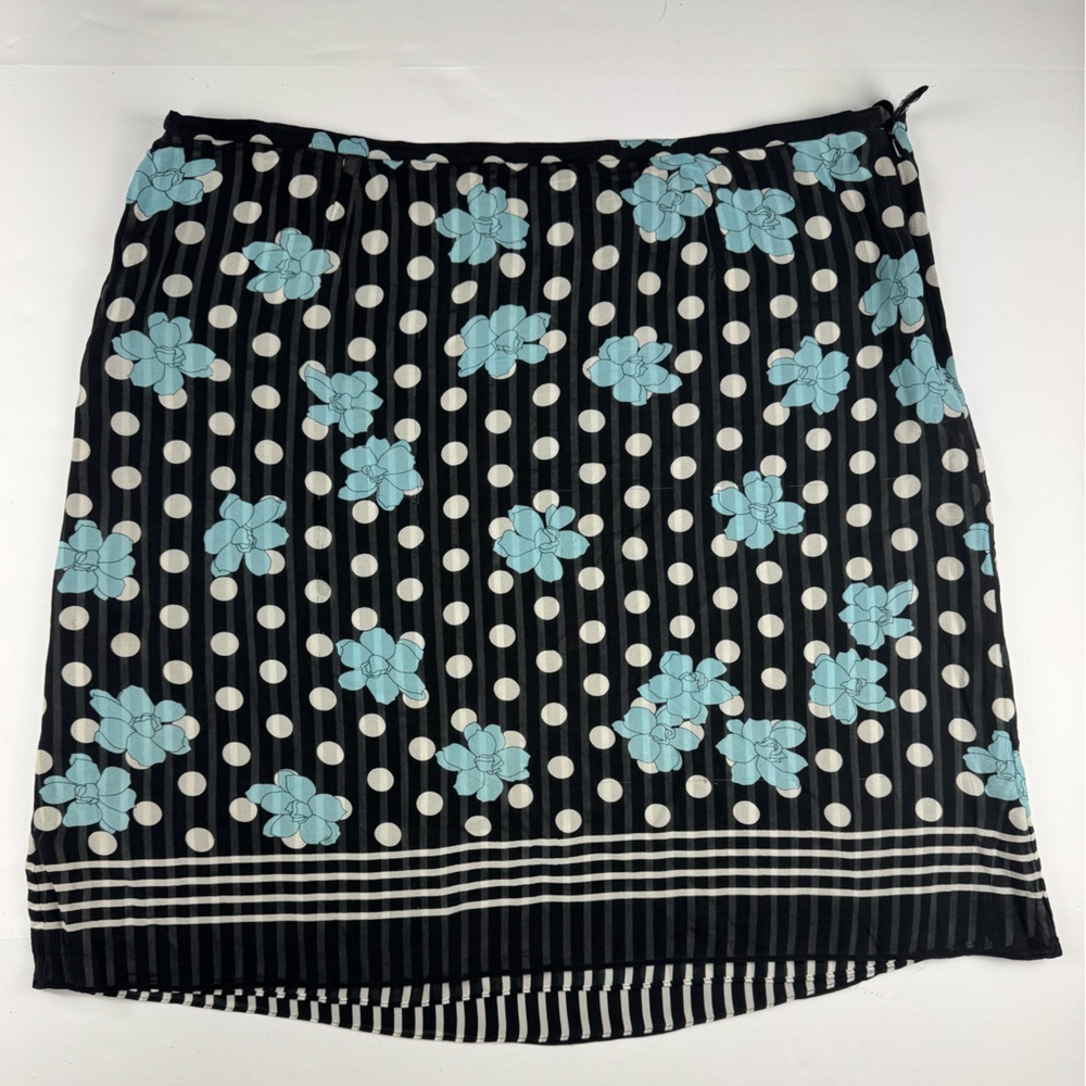 Valerie Stevens Black and Blue Floral Polka Dot silk Skirt size 18
